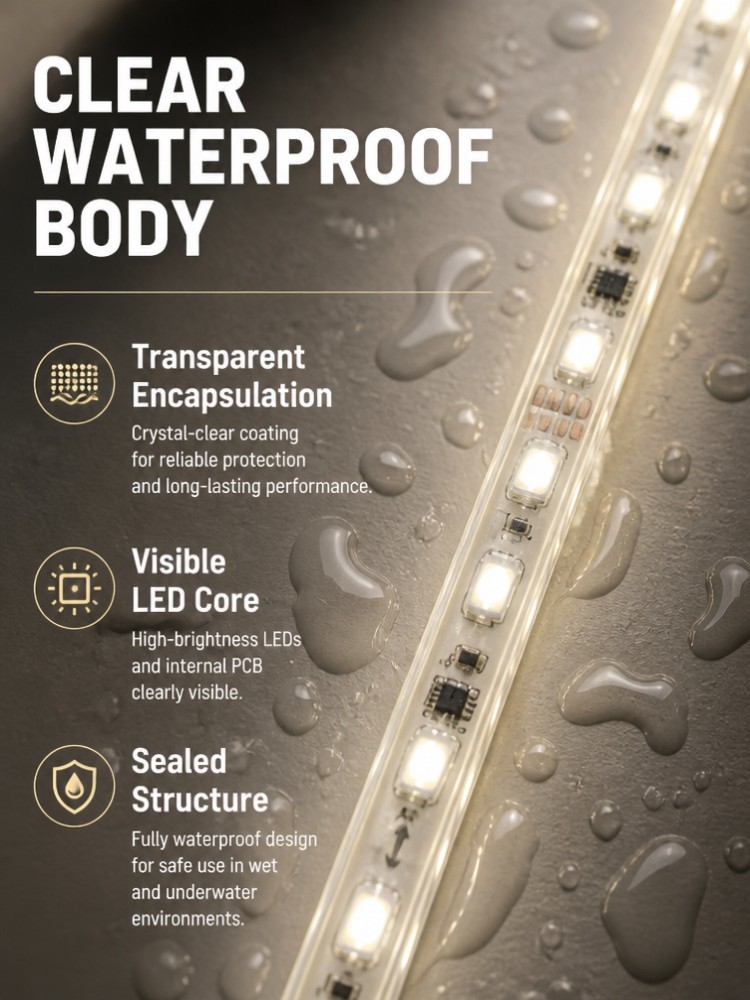 12x5mm Underwater Silicone LED Strip Lights 120LED/M 14.4W Multi Color DMX512 DC12V 24V