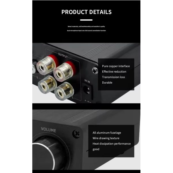 TPA3116 Digital Amplifier 100W Stereo HiFi Class D with Bluetooth 5.0 and Aluminum Alloy Housing