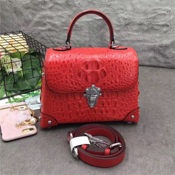 Fashion Designer Genuine Crocodile Skin Female Small Purse Studs Handbag Exotic Alligator Leather Lady Shoulder Bag