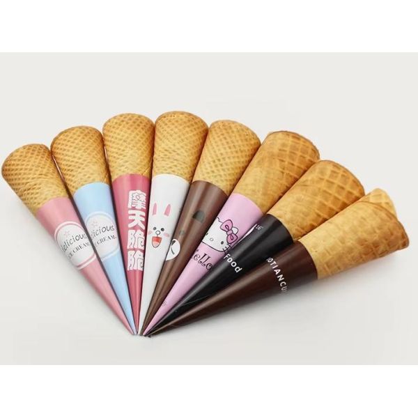 Summer Customized Logo Sleeving Cone Shaped Ice Cream Paper Holder for Food Packaging