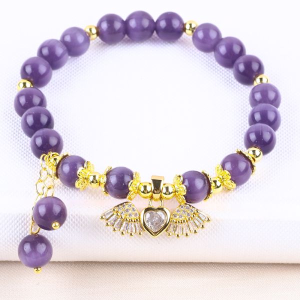 8mm Cristal Violeta de ojos de gato con cuentas de piedra preciosa pulida Brazaletes de estiramiento