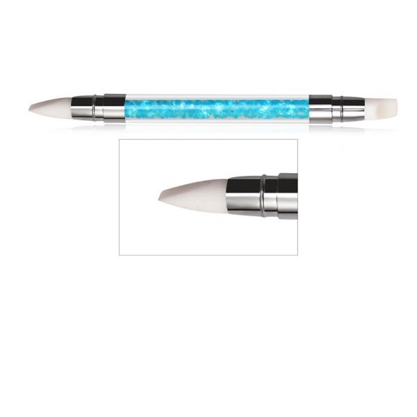 5Pc Dual-ended Nail Scrubbing Brush Rhinestone Handle Silicone Nail Brush