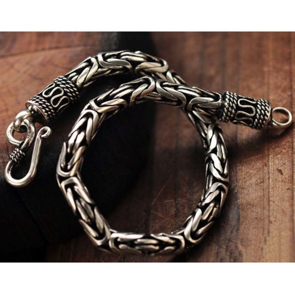 Men and Women Retro Vintage Sterling Silver Byzantine Chain Link Bracelet (XH048542)
