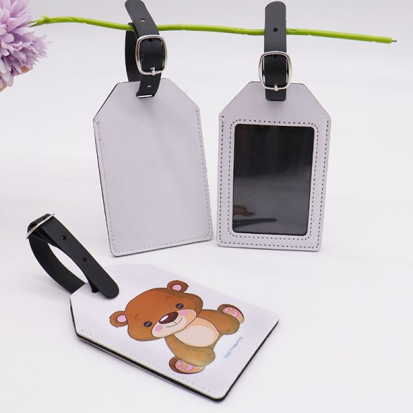 Double-Sided Slim Rectangle PU Leather Sublimation Luggage Tag Blanks Bag Tags