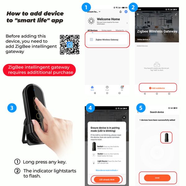 Tuya ZigBee Smart Home Scene Switch 4 Gang 12 Scene Touch Light Switch Remote Control Smart Life App