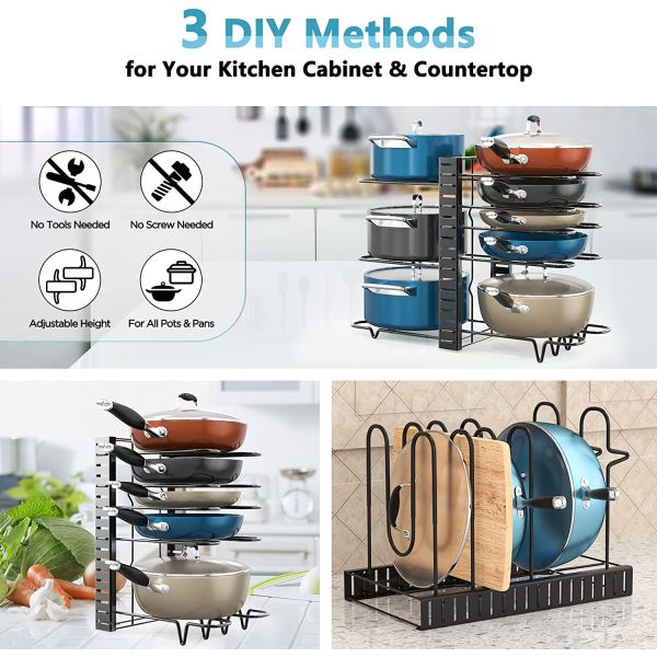 Functional Foldable Iron Rack for Kitchen Cutting Board Storage No-Punch Installation
