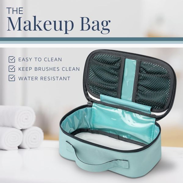 Ultralight Accessory Hanging Organizer Pouch Dusty Teal Makeup Custom Travel Bag with Brush Holder