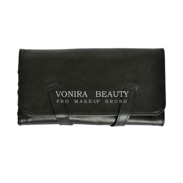 Soft Faux Leather 13 Slots Fashion Black Makeup Brush Roll Bag Cosmetic Holder Pencil Case