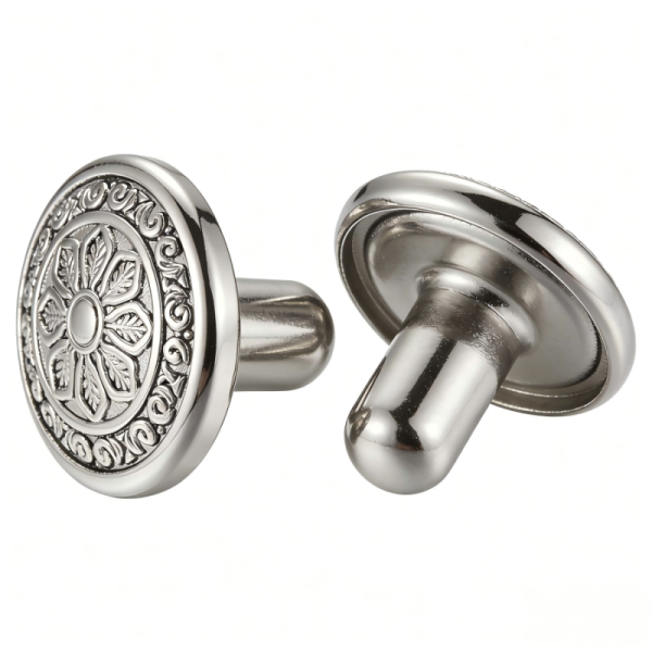 Engraved Vintage Metal Buttons Polished Metal Buttons For Leather Denim