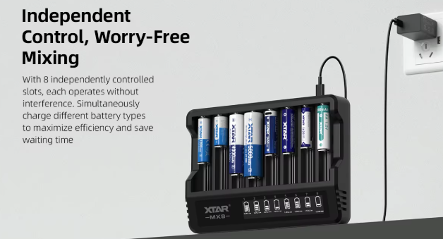 XTAR MX8 AA Battery Charger 8 Slots LCD Display For NiMH Batteries
