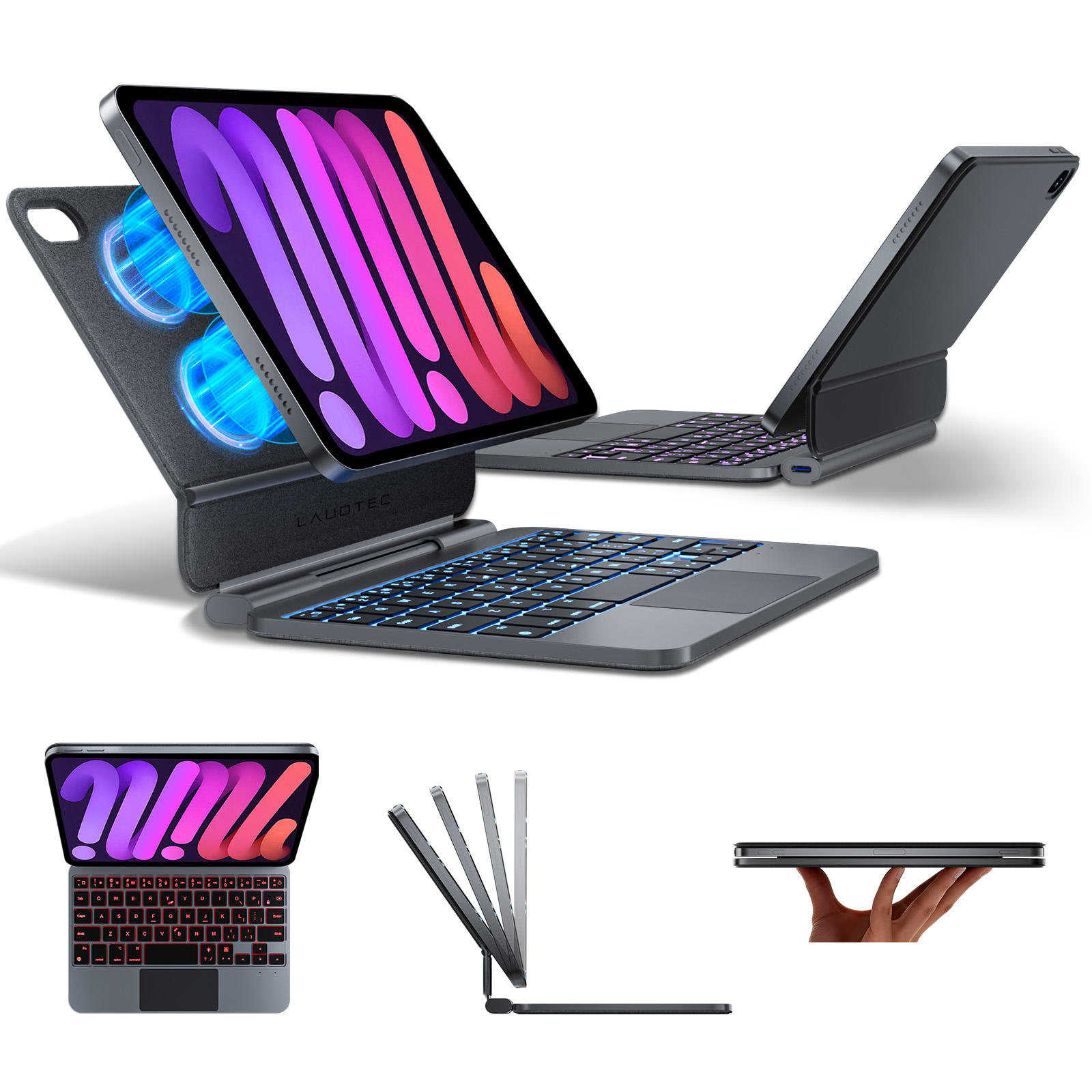 Ultra Slim Cantilever Magic Keyboard for iPad Mini 7 / Mini 6 Magnetic Case with Precise Trackpad & Backlight Keyboard Cover