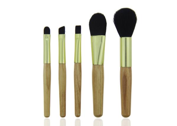 Black Synthetic Hair Golden Ferrule Travel Size Makeup Brushes Wooden Handle
