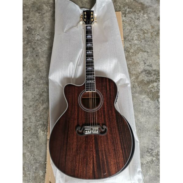 Solid mahogany wood left handed grand cutaway acoustic guitar jumbo size mahogany wood acoustic electric guitar