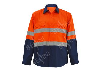 Multi Pockets Custom Work Shirts Reflective Work Clothing Contrast Colors