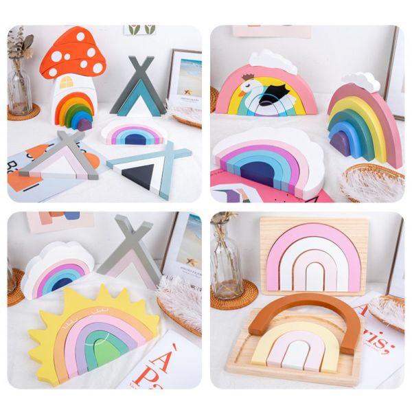 Игрушки Montessori не токсического штабелеукладчика радуги 22cm деревянные творческие деревянные