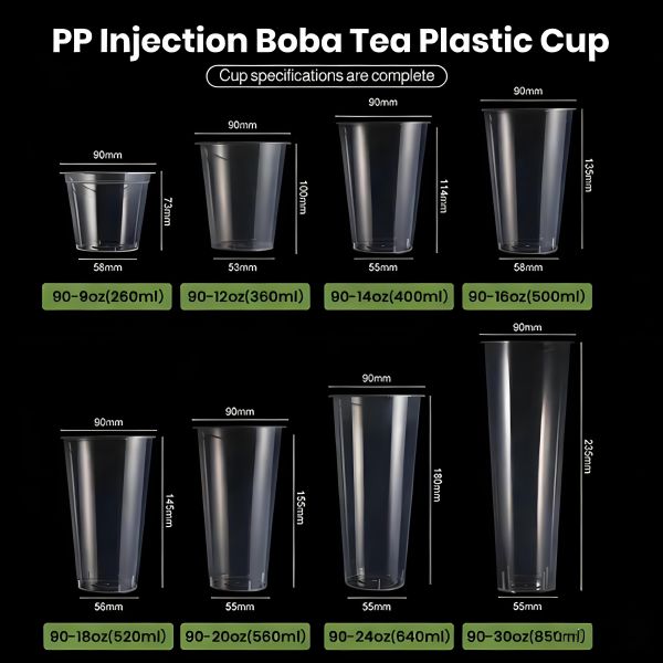 Custom Printing Logo 500ml 700ml Boba Bubble Tea Cups PP Plastic Cups