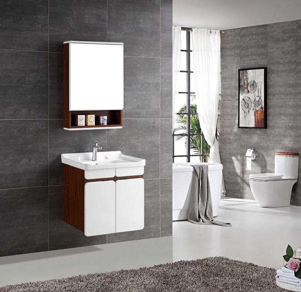 Multi-Layer Solid Wood Bathroom Vanity with Grey Grain and Glossy White Color