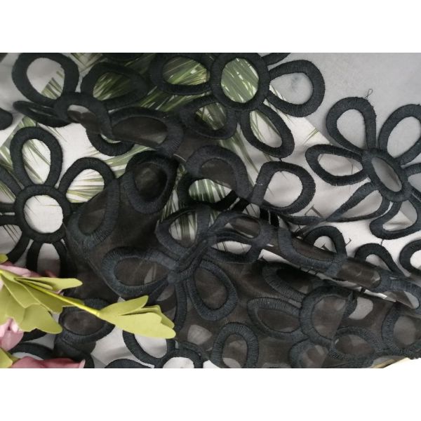 Grand tissu en soie floral de dentelle de broderie du coton 100%