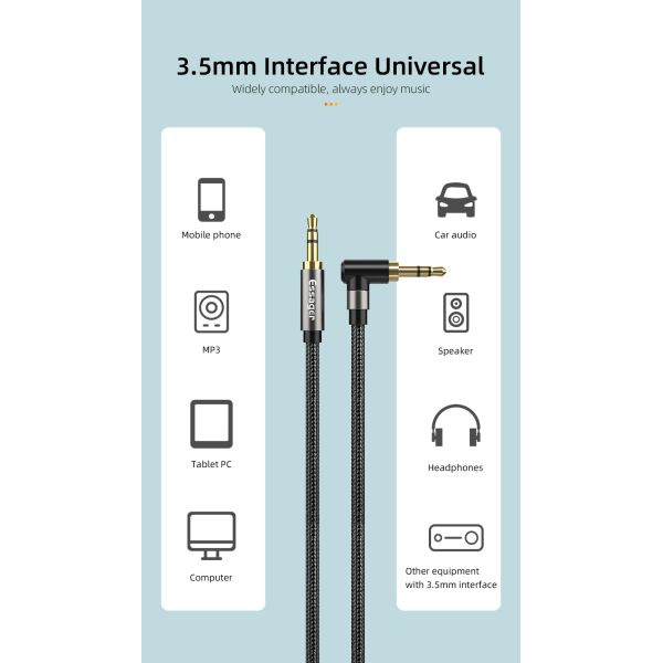 3.5mm AUX Cable Codo macho a macho conector de audio Cable 90 grados