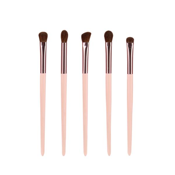 5pcs Pink Travel Brush Set , Pony Hair Eyeshadow Blending Brush With PU Pouch