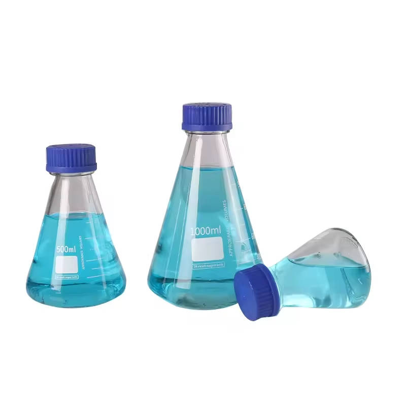 Lab Glass PETG PC Plastic Polycarbonate Tissue Cell Culture Triangular Conical Erlenmeyer Flask With Breathable Cover Lid