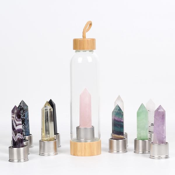 Wellness Healing Gemstone Glass Bottles For Water Storage , Infused Rose Quartz Crystal Water Bottle