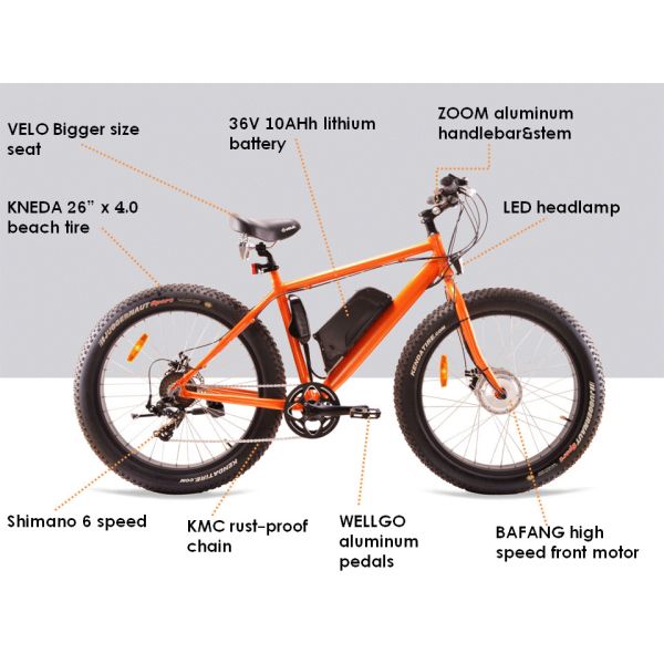 28km/H Fat Tire Cruiser Ebike Front Motor Pedals Assisted Disc Brake
