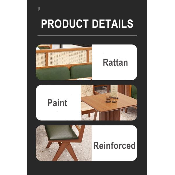 High End Restaurant Solid Wood Dining Single Chair and Bench Coffee Shop Rattan Sofa Booth