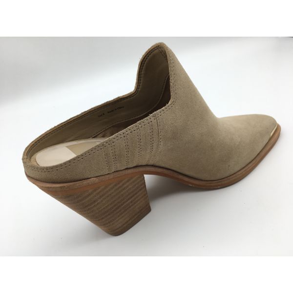 Tan Beige Closed Toe Womens Dress Shoes Soft Cow Suede Chunky Heel Dress Shoes