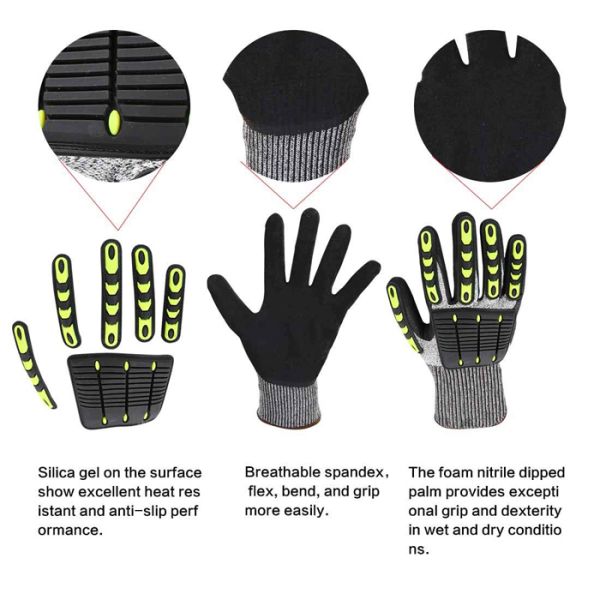 Deckhand Cut Proof Work Gloves TPR Impact Resistant Oil Gas Safety Gloves