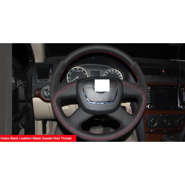 Custom Black Suede Steering Wheel Cover for Skoda Octavia Superb Fabia Yeti 2009-2013