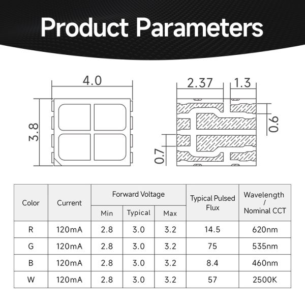 1W Power RGBW 4 Colors SMD LED Chip 3838 RGBW LED 4-in-1 LED Dimmable Full Color Gamut Spectrum SMD for LED Strip Light for Ambient lighting Similar bridgelux