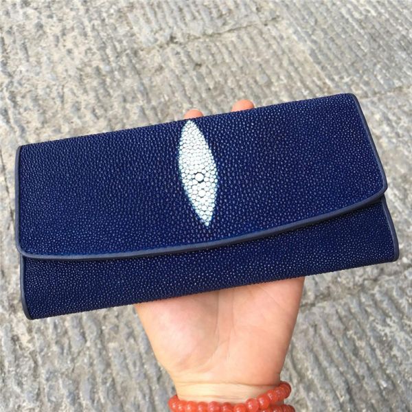 Unisex Authentic Stingray Skin Male Long Trifold Wallet Genuine Leather Women Men Large Clutch Purse Lady Money Bag