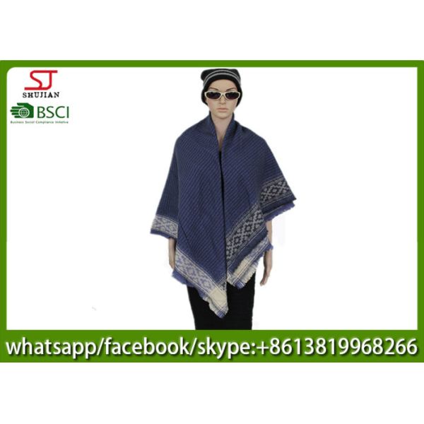 260g 128*128cm 100%Acrylic Woven navy jacquard stripe poncho factory keep warm fashion match clothes scarf