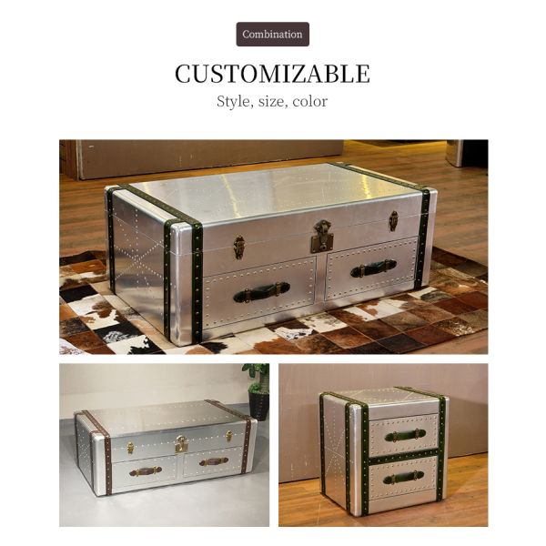Nidea #8655 Retro Industrial Loft Style Aluminum Multifunction Coffee Table Cabinet for Villas Living Room Unique Furniture