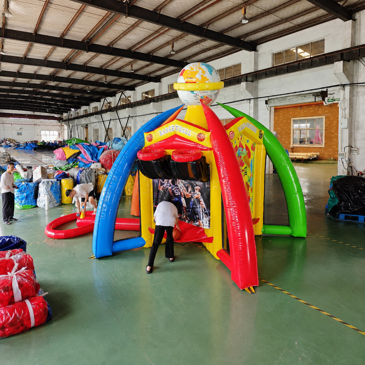 Commercial Five-in-One Inflatable Multi-Sport Challenge Station with Basketball Target Games and Reinforced Frame for Events