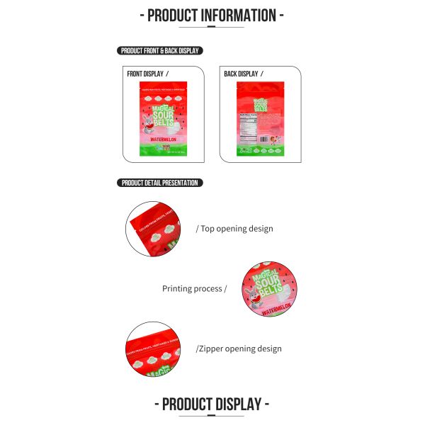 Custom Printed Food Grade Candy Packaging Bags Custom Logo Zipper Lock Candy Pouch