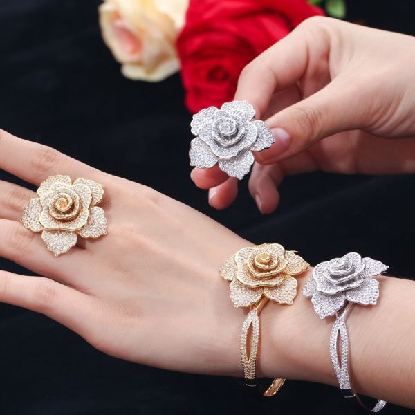 Luxury Rhinestone Flower Bracelet for Women Crystal Bracelet Wedding Bridal Bracelet Gold Silver Color Bracelet  Jewelry