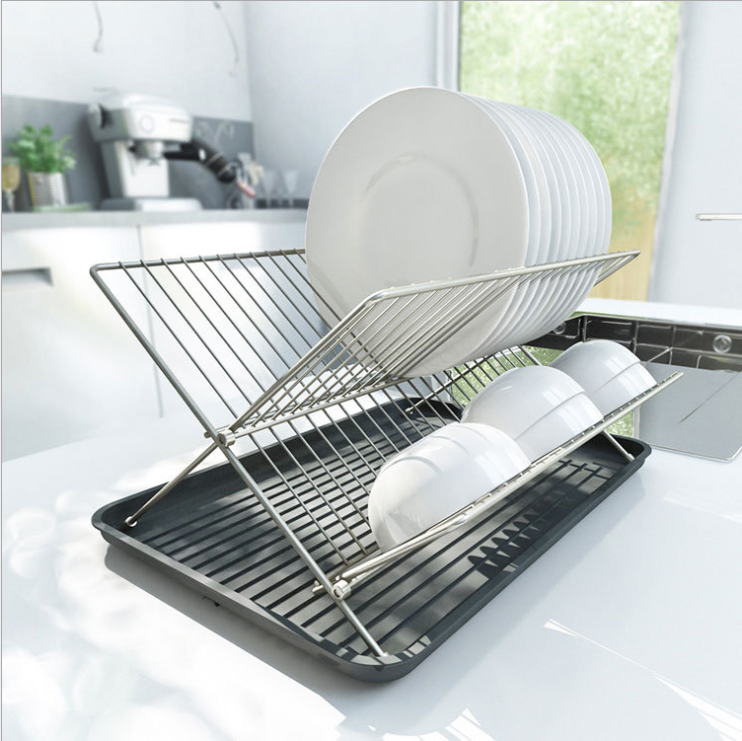 Folding X Shape Kitchen Dish Rack , 20.5cm Height Stainless Dish Rack