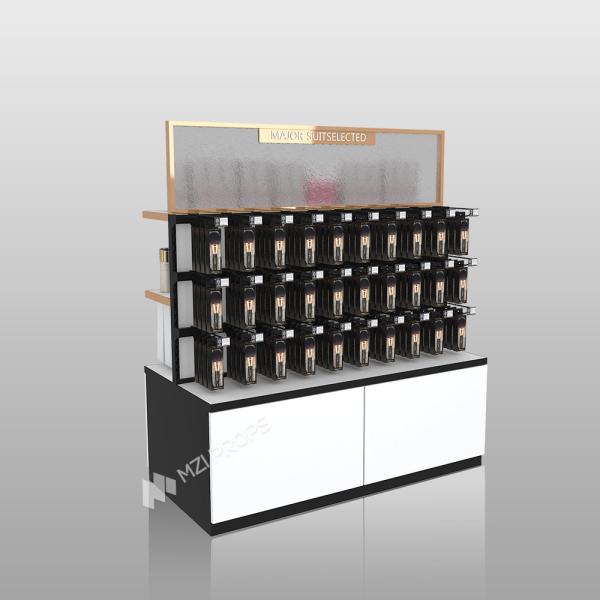 Beauty Store Stand Platinum Wooden Island Cabinet With Led Lights For Branded Makeup Store Cabinet And Luxury Display Shelf