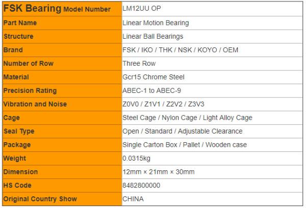 Lm12uu Op Linear Motion Bearings Lm - Op Series Large Load Sealed Ball Bearings