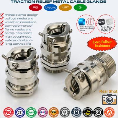 Metal Brass IP68 Watertight Metric Cable Gland M12~M64 with Traction Relief Metal Clamp