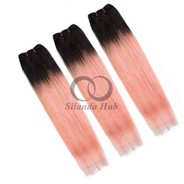 #T1B/Pink Straight Remy Human Hair Bundles Sew In Weave Bundles Brazilian Bundle Deals