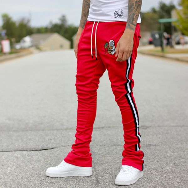 OEM Custom Embroidery Impresión Logo Slim Fit 100 algodón Peso pesado empilado pantalones de sudor abultados Pantalón de pista Pantalones de sudor hombres