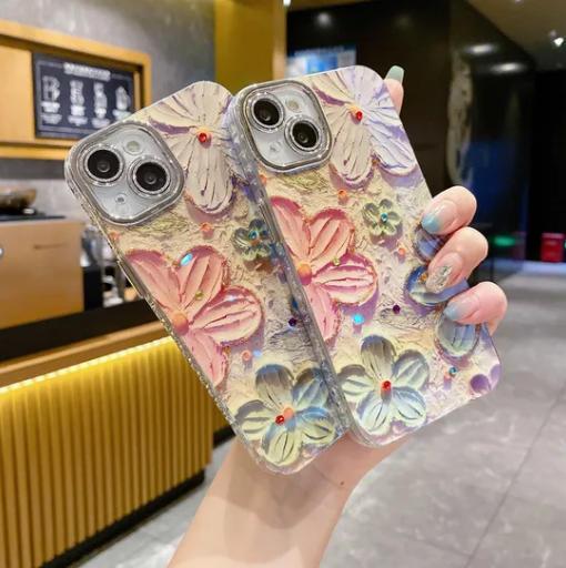 Blue Rhinestone Flower iPhone Case Shockproof Waterproof