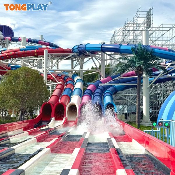 Outdoor Amusement Park 6-lane High Speed Fiberglass & Steel Water Slide for Adult