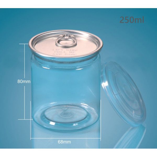 Multi Sizing 180ml To 2500ml Plastic Pop Top Cans For Food With Easy Open Lids Pet Jar, Ring Pull Top Can