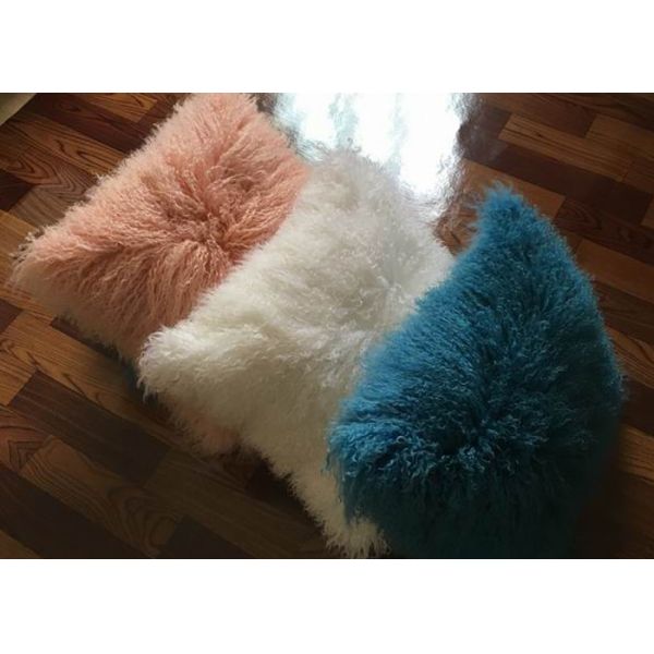 Mongolian fur pillow Blush Pink Luxurious Genuine Tibetan Mongolian fur Throw