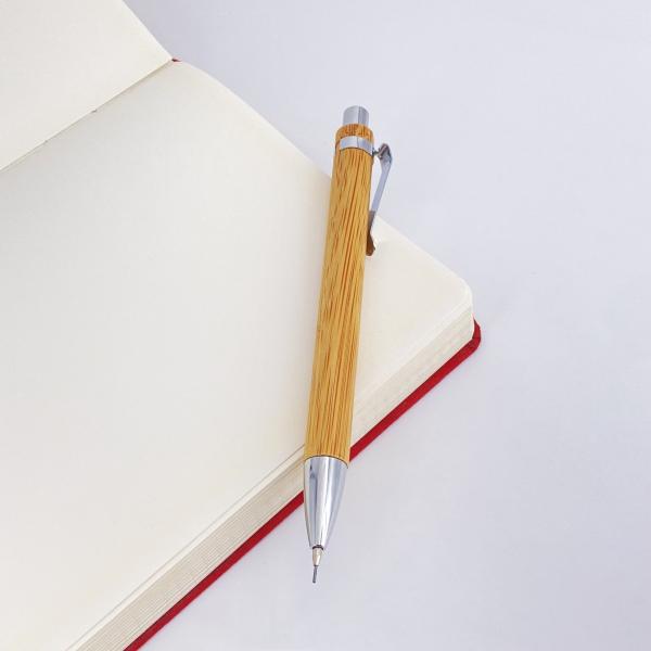 School Bamboo Wood Automatic Press Pencil Eco Friendly Pencil With Steel Clip