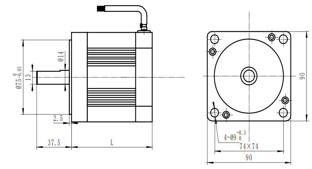 High Torque BLDC Motor 3.3A 19.5A 90mm 48V 310V 3000RPM